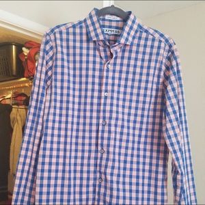 Express blue and pink plaid dress shirt